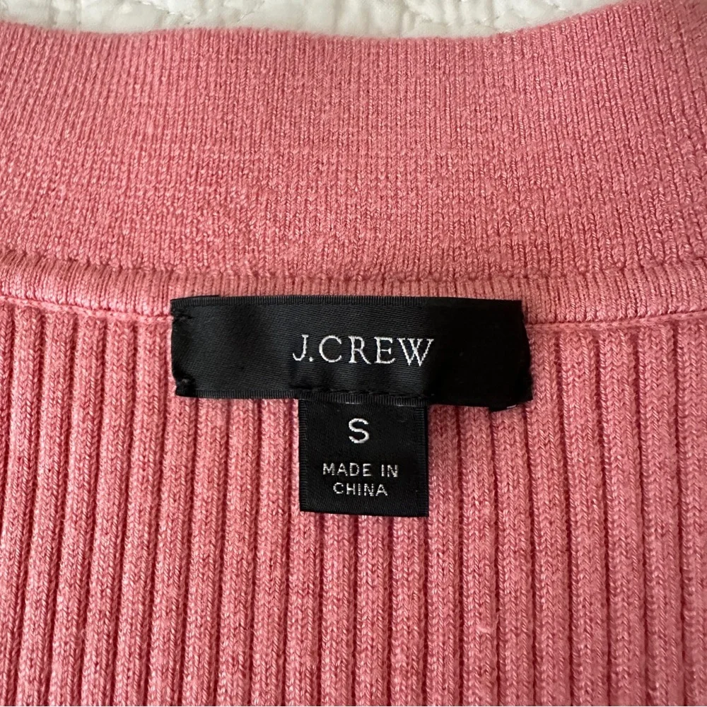 J.Crew Pink Puff-Sleeve Silk-Blend Short Sleeve Ribbed Knit Top Sweater
